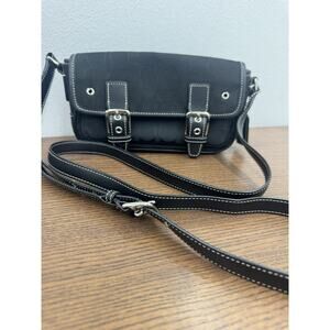 Y2K COACH Leatherware Crossbody 6844 Canvas Leather Buckle Mini Field Bag Cream